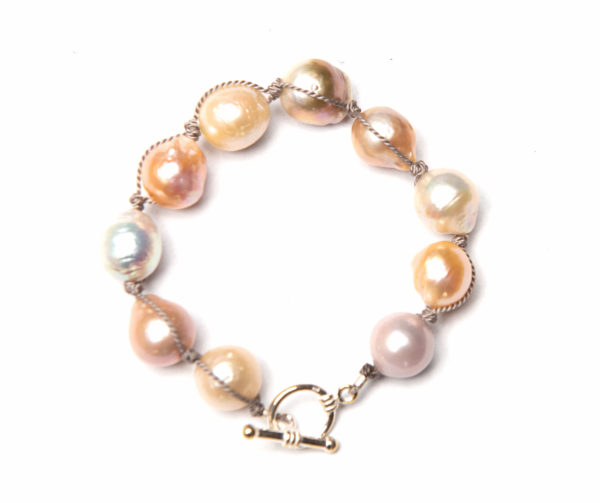 Baroque Pearl Bracelet with Assorted Hues Sterling Silver Toggle