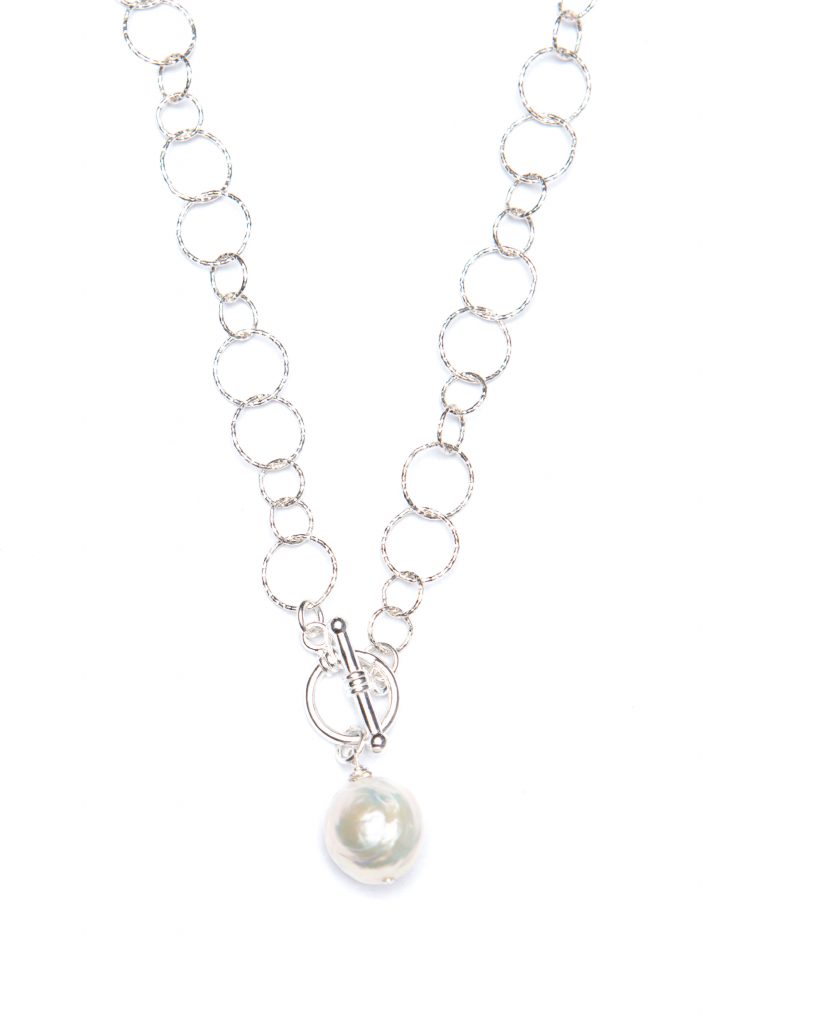 Necklace with Front Toggle and Baroque Pearl, Sterling Silver - Aspen ...