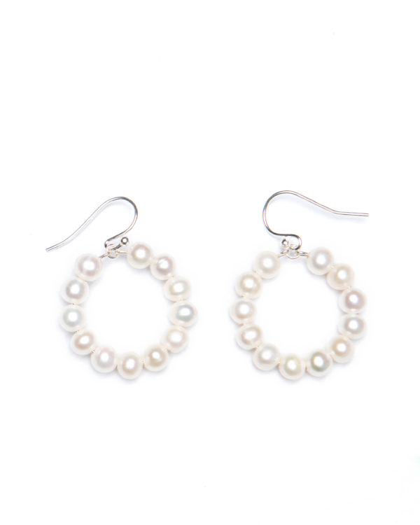 Small 20mm Hoop with Freshwater Pearls - Sterling Silver