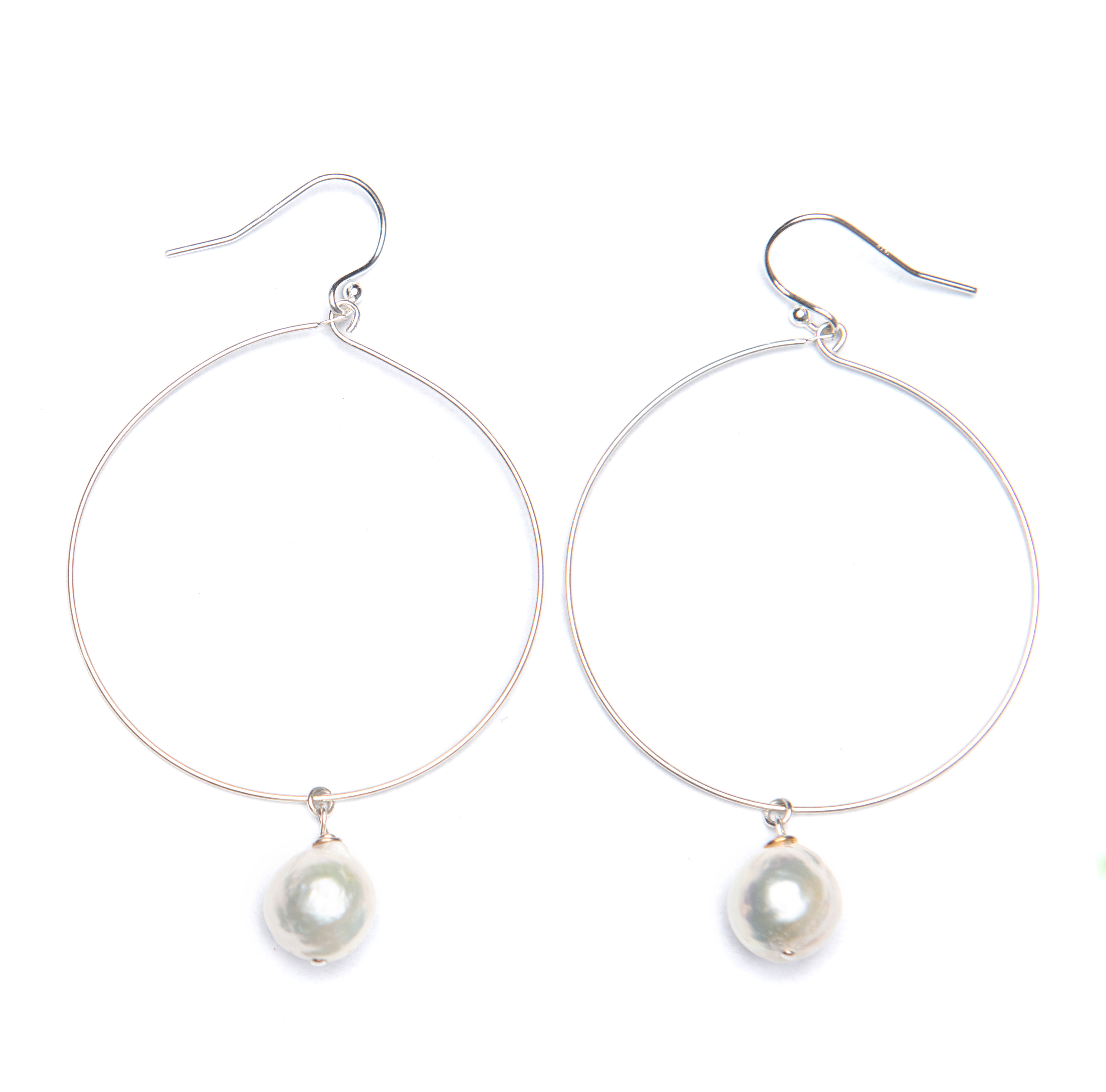 Hoop Earrings with Baroque Pearl Drop, Sterling Silver - Aspen & Salt